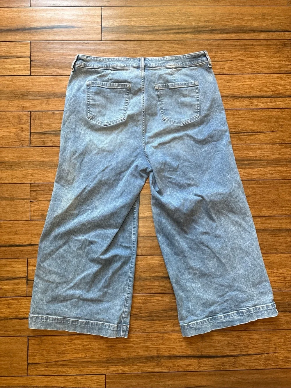 Torrid Wide Leg Jeans Women Sz 16 Blue Ankle Crop High Rise Vintage Stretch Dem - Picture 6 of 6